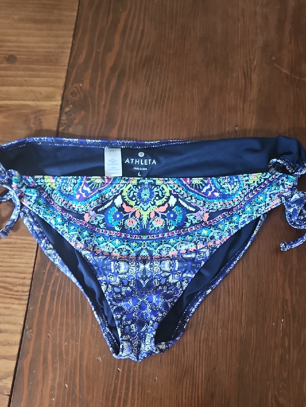 Athleta Navy Blue Multi Paisley Tie-Side Bikini Bottoms